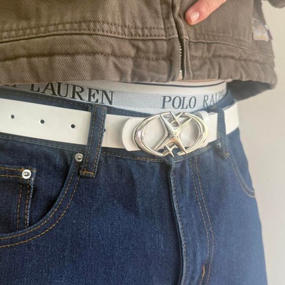 2000s White Silver Star Belt Adjustable Fits 26-34 Unisex Y2K Streetwear - Picture 8 of 8